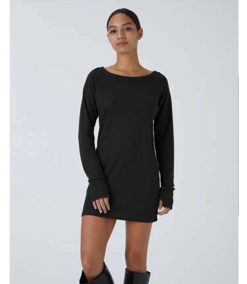 Halara Boat Neck Raglan Sleeve Hem Waffle Casual Sweatshirt Dress size Large NWT